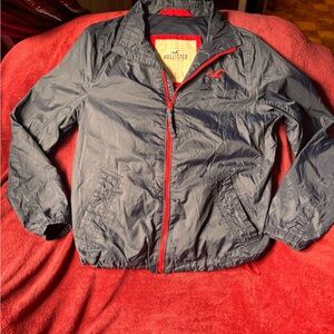 Hollister Gray Windbreaker Jacket with Red Accents